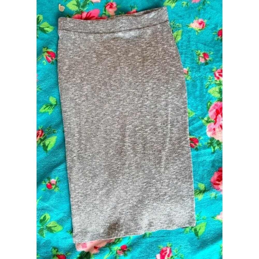 Love Culture Gray Ribbed Knit Midi Pencil Skirt Large Stretch Pull On